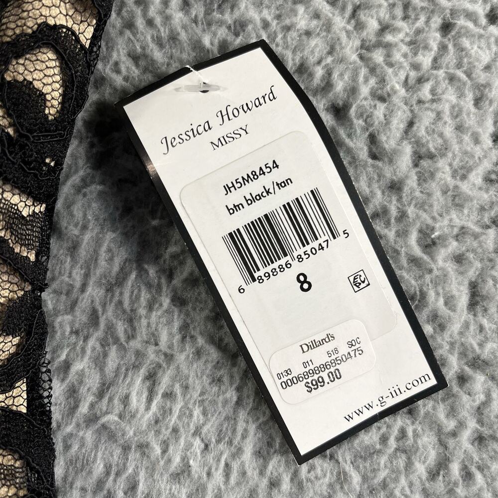 Jessica Howard Dress 8 NWT Black Lace Tan Lining Beaded Neckline Sheath JH5M8454 - Picture 5 of 13